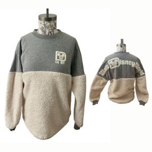 DISNEY SPIRIT JERSEY Shearling Walt Disney World Crewneck Sweatshirt Gray Cream
